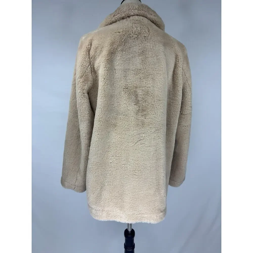 Apparis Rose Faux Fur Tan Moto Jacket Winter Coat Fall Zip Collared Teddy Bear